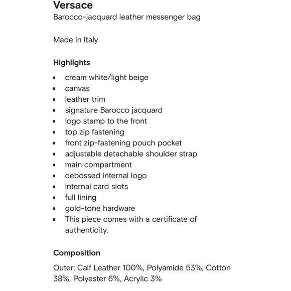 Versace Athena Jacquard Barocco Cream Beige Messenger Crossbody Bag NWT $1,150 - Picture 6 of 15